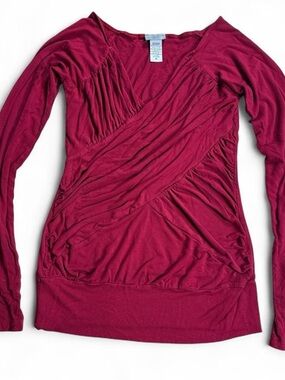 Daytrip Berry Wrap-Style Long Sleeve Ruched Top